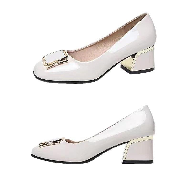 Jesienne buty na wysokim obcasie Nowe miękka skóra średni obcas miękka podeszwa małe skórzane buty gruby obcas buty wsuwane