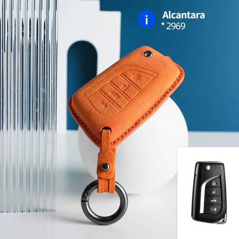 Car Key Case Cover Key Caver For Toyota Corolla Camry 70 Prius C-HR Levin Reiz 4 Buttons Alcantara suede Key bag Keychain