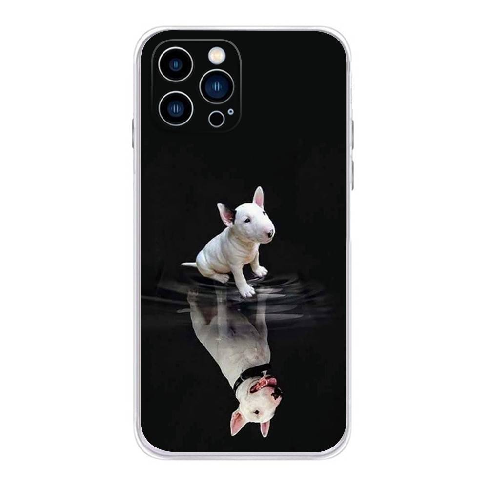 Funny Bull Terrier Dog Phone Case For iPhone 17 16,15,14,13,12,11 Plus,Pro,Max,XR,Plus,E,Mini Transparent Soft Cover