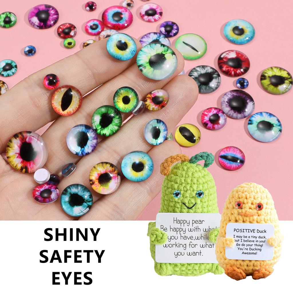 6/8/12/16mm Doll Eyes Cat Eyes Glass Eyes Round Cabochon Eye Mixed Printed Half Round Eyes 30Pcs Mini Animal Eyes for Doll Props