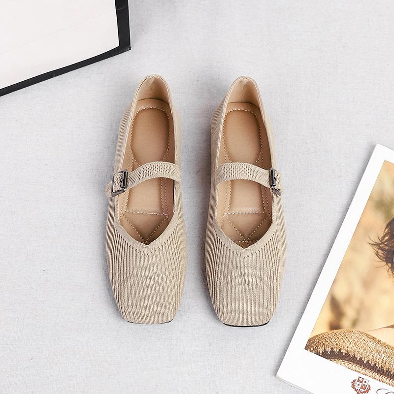 Women's Square Toe Mary Jane Flats Casual Ballet Shoes Walking Shoes with Adjustable Strap Slip On Comfortable Work Flats Soft Dressy Shoes for Women