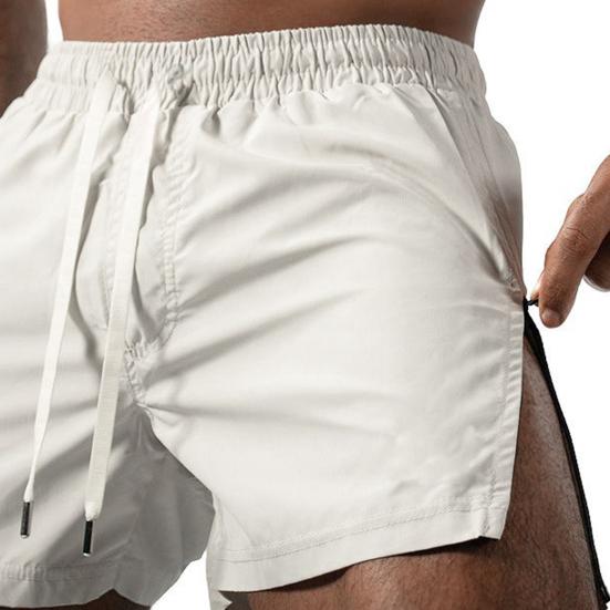 Men Fitness Shorts with Side Zipper Quick Drying Breathable Gym Workout Short Pants Elastic Waist Drawstring Athletic Running Sports Shorts