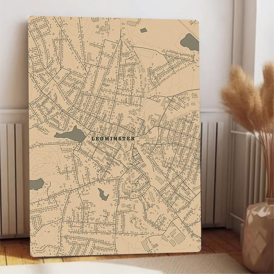 Leominster Vintage City Map Metal Wall Art Decorative Painting for Living Room Study Home Decoration