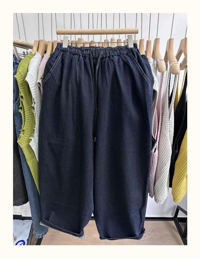 Xiao Wang's Spring Elastic Drawstring High Waist Loose Plus Size Retro Harem Jeans