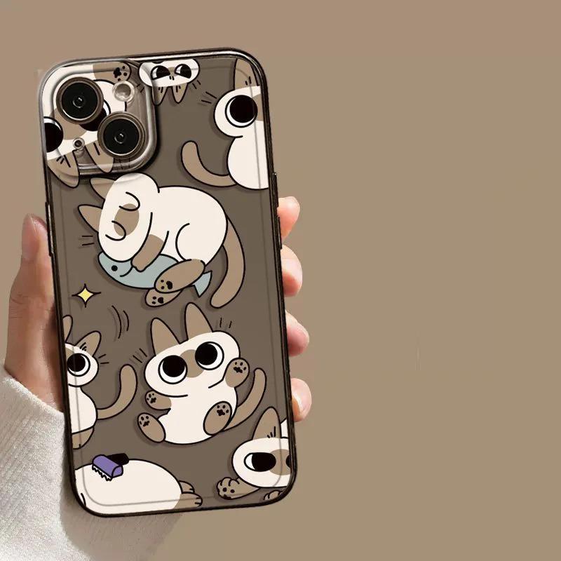 Cartoon Siamese Cat Clear Funda iPhone Cases For iPhone 17 16 15Pro Max 11 12 13 14Pro Plus Shockproof carcasa phone Case