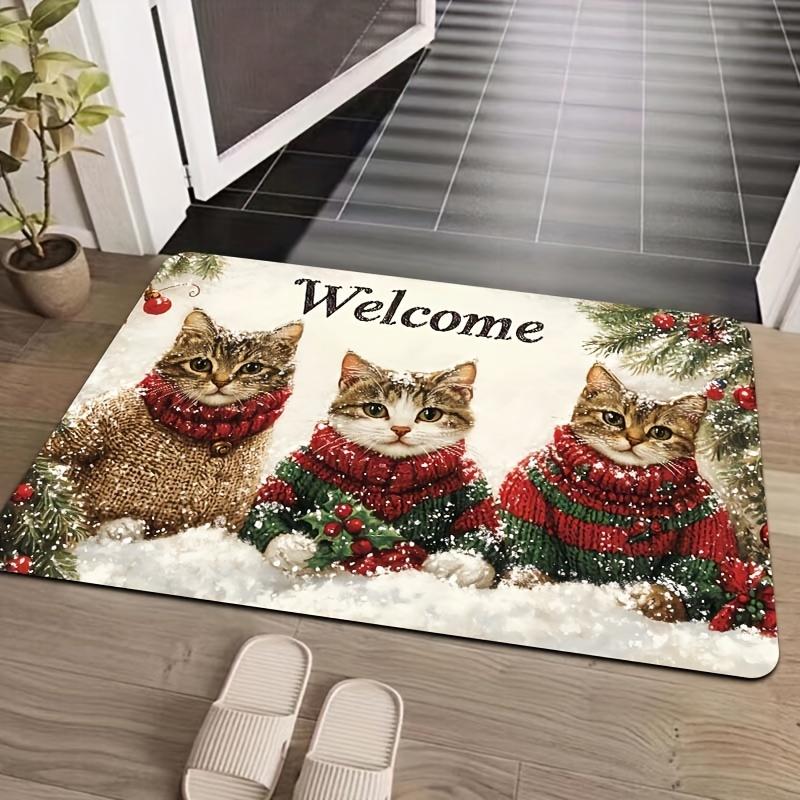 1Pcs Anti Fatigue Kitchen Rugs Cute Cats  Print Waterproof Non-Slip Thick Cushioned Kitchen Mat Heavy Duty Comfort Standing Mat for Kitchen
