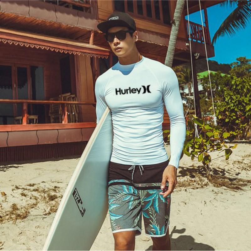 Mens Long Sleeve Rash Guard Top UV Protection Quick Dry Surfing Diving Swimsuit Water Sports
