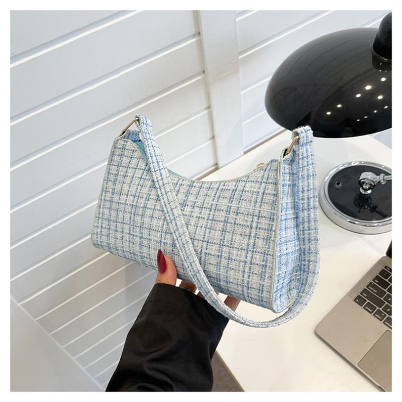Women S Minimalist Grid Pattern Underarm Bag High-End Design Single Shoulder Bag Casual Commute Versatile Purse