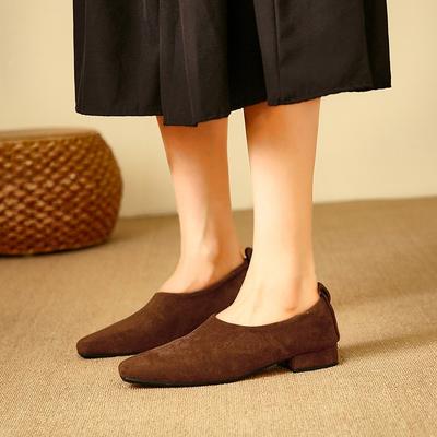 Bequem Elegant Quadratische Spitze Flacher Ausschnitt Einfach Schlicht Wildleder Pediküre Damen Dicker Absatz Niedriger Absatz Professionell Einzelne Schuhe