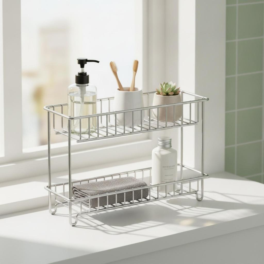 Countertop Storage Rack Easy to Clean Vanity Organizer Shelf Open for Dorm Rooms