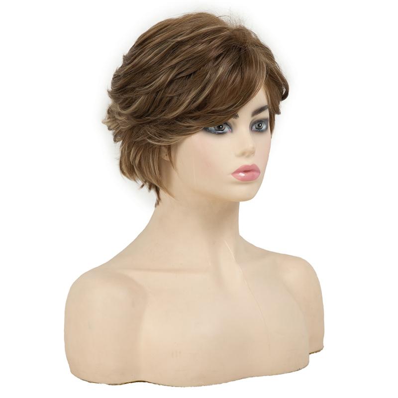 Lockige Perücke mit Pony Synthetische Natürliche Kurze Perücken für Frauen Hitzebeständige Faser Kostümperücken Cosplay Mommy-Perücken Tägliche Anwendung