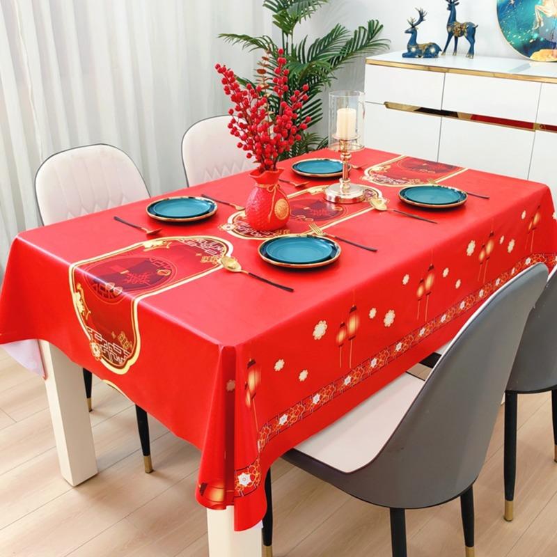 Festive Waterproof, Oil-Proof And Anti-Scalding Coffee Table Tablecloth Leave-In Rectangular Dining Table Cloth Household Living Room Tablecloth