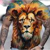 Summer Casual Men's Clothing Oversized Loose Lion Pattern Printed Short Sleeved Round Neck Fitness T-shirts