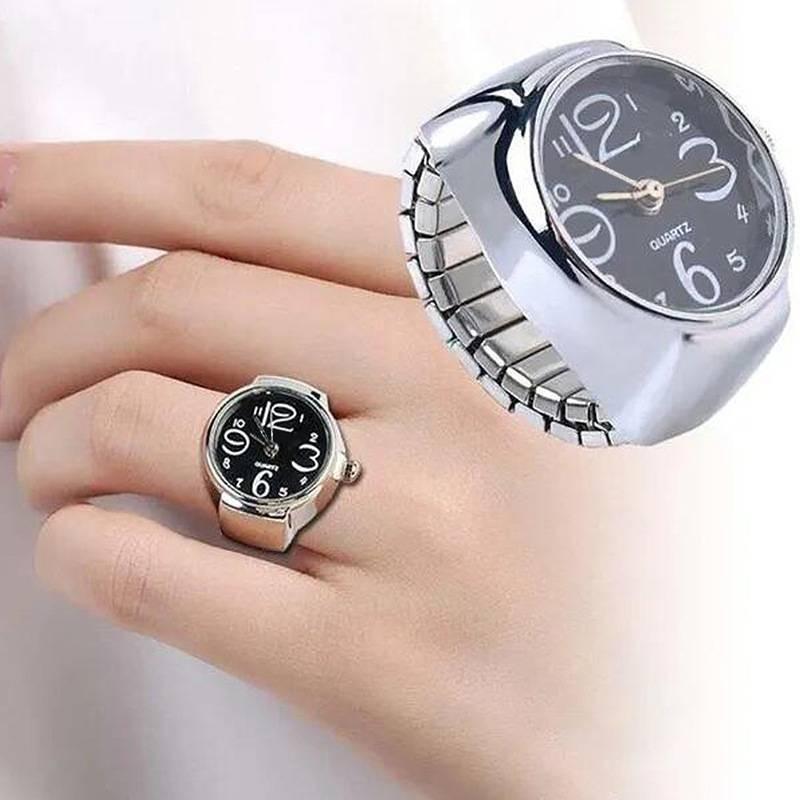 Fashion Creative Steel Round Elastic Quartz Finger Ring Watch Lady Gift Girl