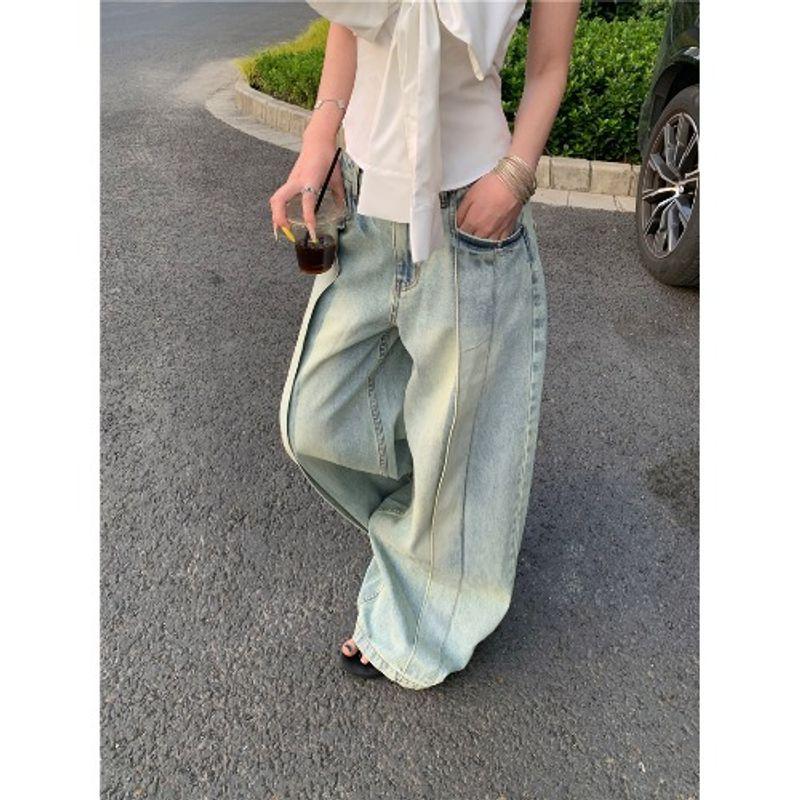 Kumikumi Fashion Set off-Shoulder White Tube Top Vest Women Summer Distressed All-Match Jeans Two-piece Set