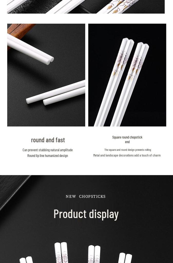 Anti-Slip Ceramic Chopsticks, Mold-Resistant, Easy to Clean, High Temp Resistant, Chinese Style, 10 Pairs
