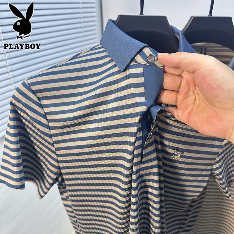 PLAYBOY Men's Ice Silk Striped Polo Shirt