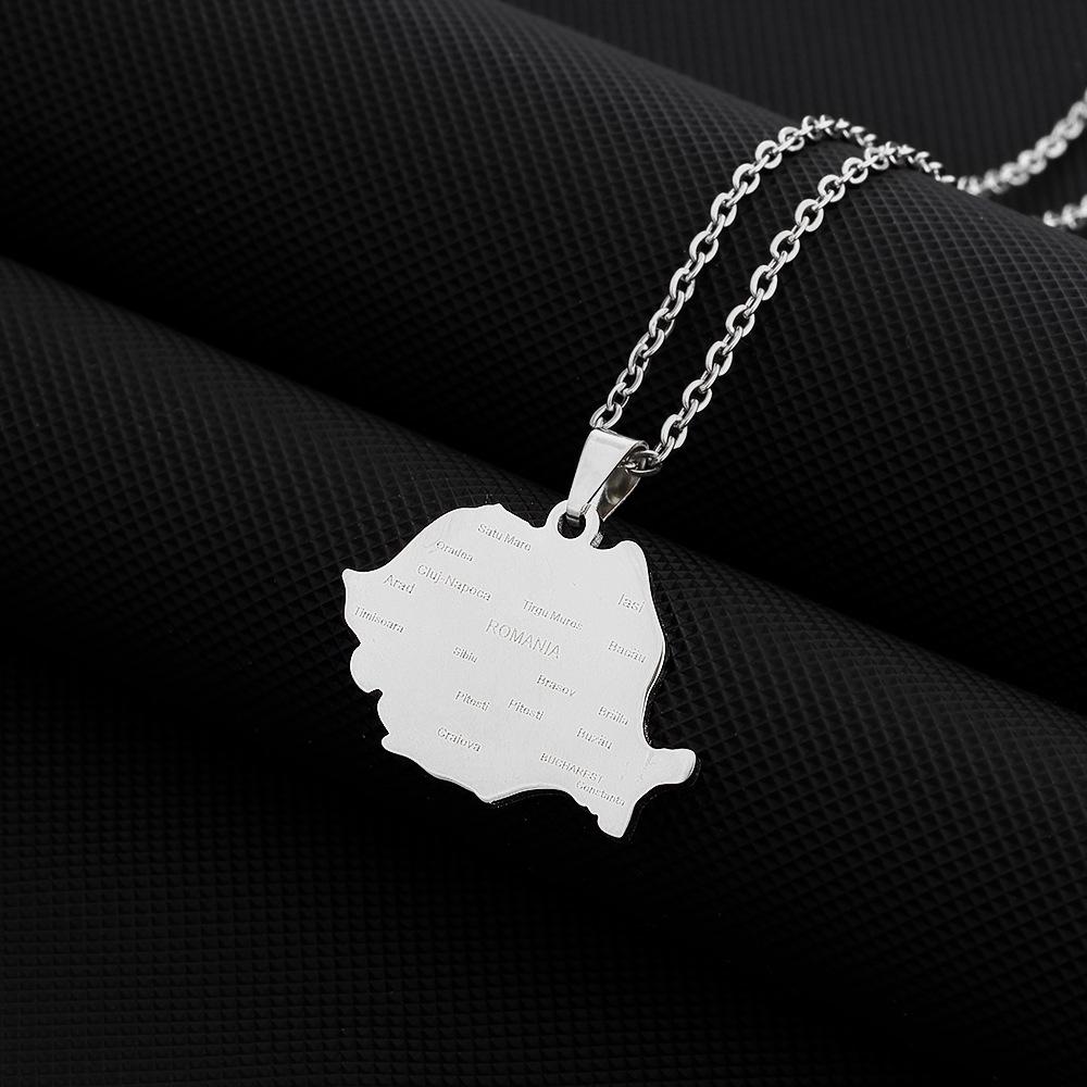 Romania Map Ethnic Style Stainless Steel Necklace for Men & Women - Trendy Titanium Drip Oil Pendant