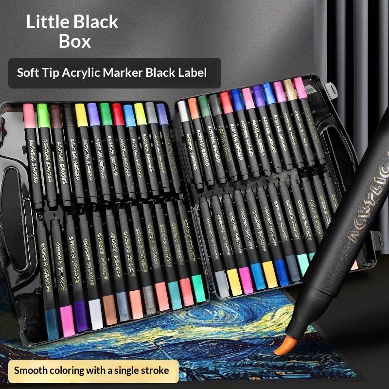 Acrylic Marker Pen Triangle Black Rod Soft Tip Layable Color Art Paint Pen For Kindergarten Student Hand Painting Diy Graffiti