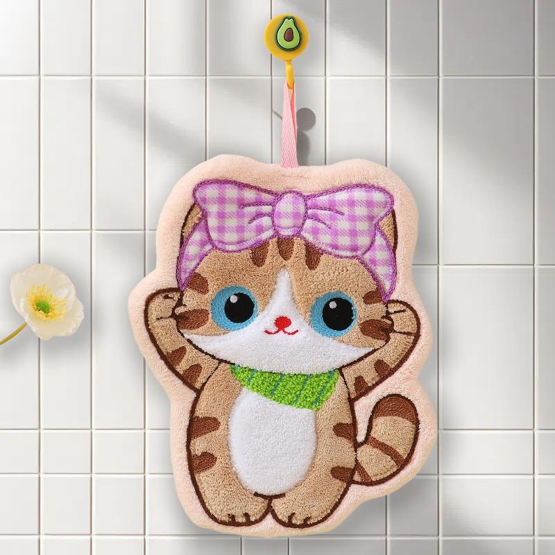 1/4 Stück Korallenfleece Katzenförmige Handtücher 4 Entzückende Kätzchen-Designs, Super Absorbent Schnelltrocknend Küchen-Badetücher, Nicht Fusseln Moderne Deko