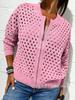 Women's Black Mesh Knit Cardigan with Zipper and Lace-Up Sleeve Detailing