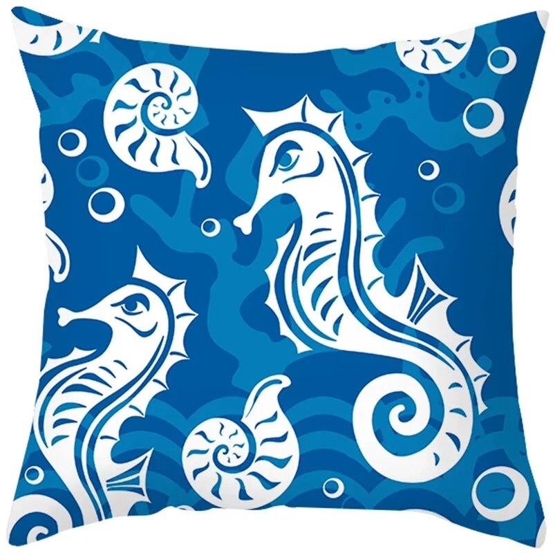 Sea Life Throw Pillow Office Sofa   Spring Home Decor Case Square Blue  Cushion Cover