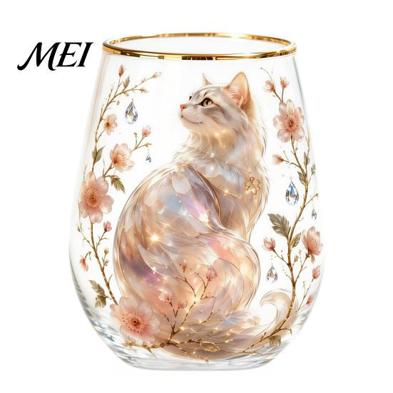 Traumhaftes Mädchen Stil Becher Handbemalter Glasbecher, Eiförmige Tasse mit Goldrand, Klarer Bleifreier Kerzenlicht Dinner Weinbecher für Tee Kaffee