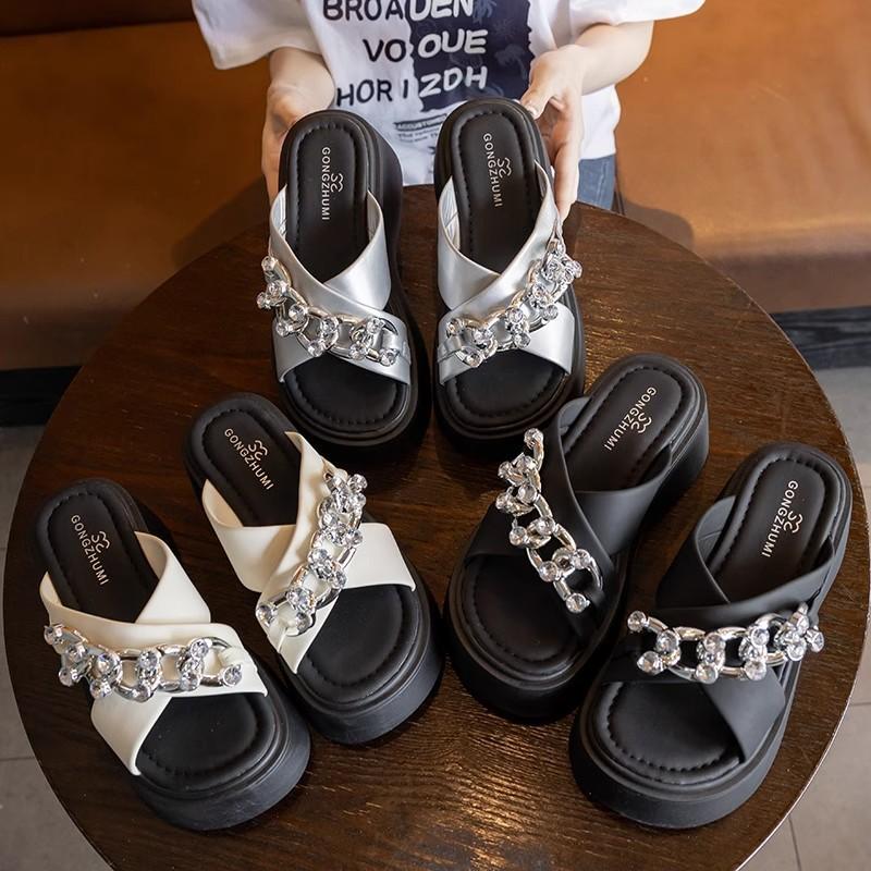 Thick-soled Heightening Cool Slippers for Women's Summer Wear Fashion with Skirts, New Going Out Wedge Heels, High-heeled Sandals