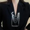 Elegant French Rhinestone Geometric Tassel Brooch - Luxurious Multi-layer Fashion Pin for Women