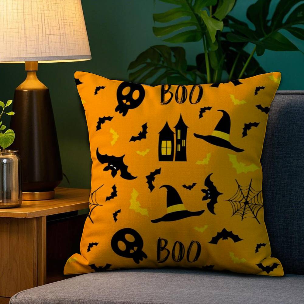 Halloween Witch Hat Skull Pillow Case Plush Fabric Soft Double Sided Print Sofa Cushion Cover Throw Pillow Covers