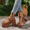 Fashion Brown Super High Heels Mary Jane Shoes for Women 2025 Fashion Chunky Platform Pumps Woman Patent Leather Ankle Strap Party Shoes