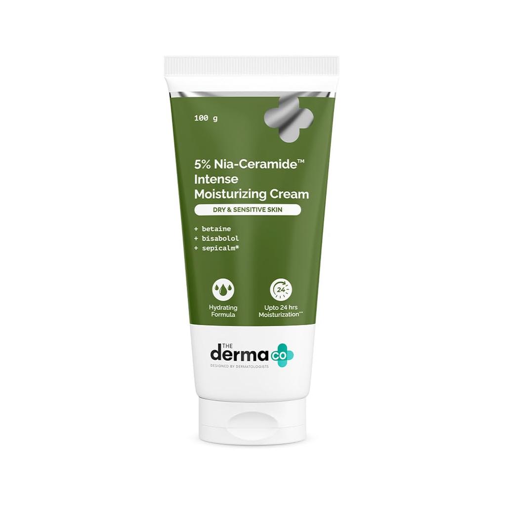 The Derma Co 5% Nia-Ceramide Intensive Feuchtigkeitscreme 100 g für Trockene Empfindliche Haut Hydratation