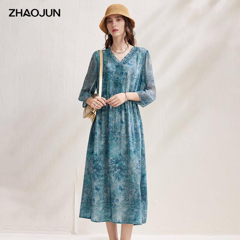 Women s Seven-Sleeve Mulberry Silk Floral Dress M