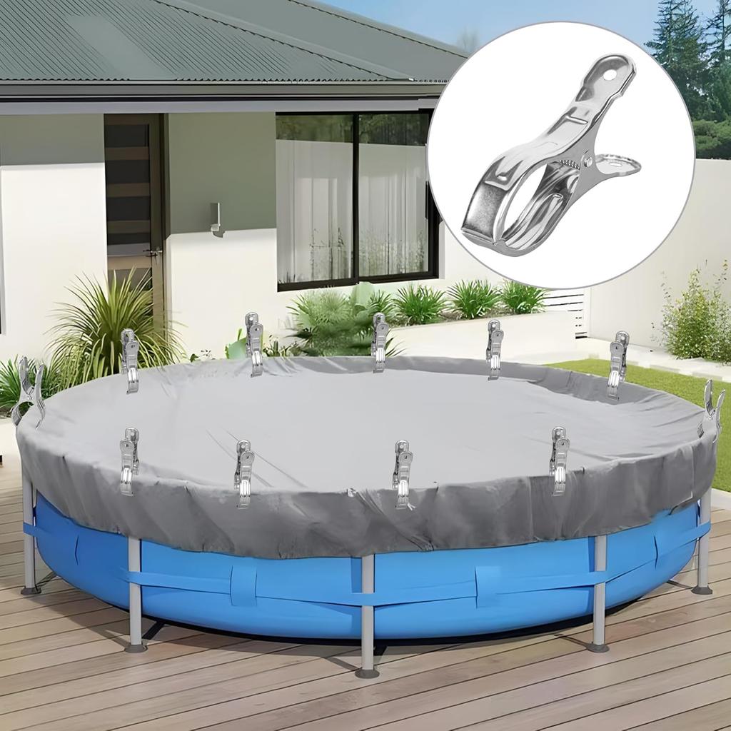 6-30Pcs Durable Stainless Steel Pool Cover Clips with Blue Plastic Handles-Heavy Duty Windproof Spring Clips for Secure Above