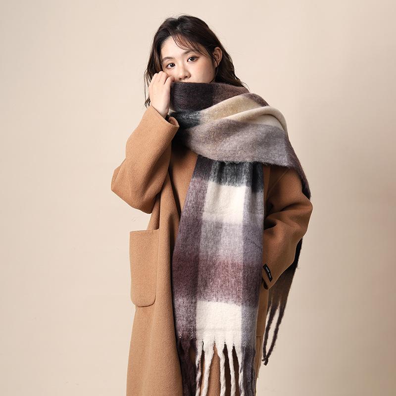 Scarf women's autumn and winter new plaid thickened shawl high-end atmosphere warm scarf