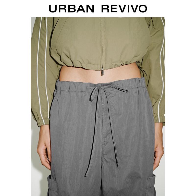 UR 2025 Autumn Women's Pleated Tie-Waist Cargo Wide-Leg Pants