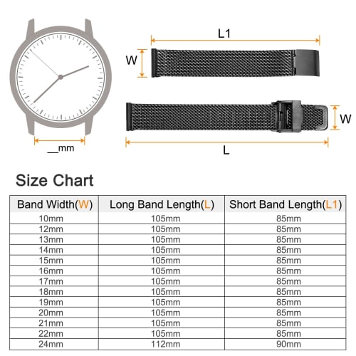 uxcell Pulseira de Malha de Aço Inoxidável 316L, 15mm Liberação Rápida Ajustável Pulseira de Metal para Homens e Mulheres, Preto