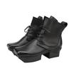 Johnature Square Toe Thick Heel Short Boots Genuine Leather Lace-up Women's Fashion Platform Boots
