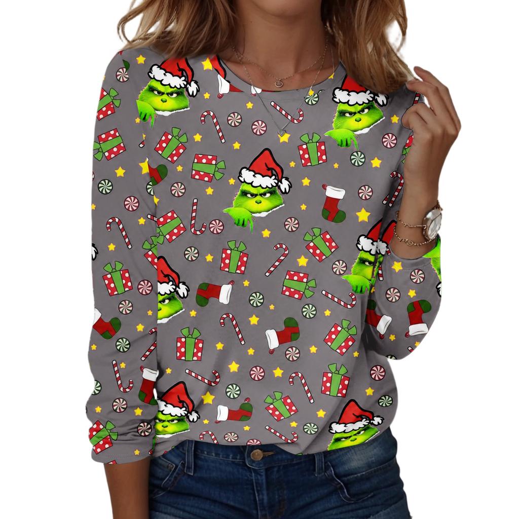 Women's Fashion Casual Christmas Print Crewneck Top for Holiday and Everyday Wear
