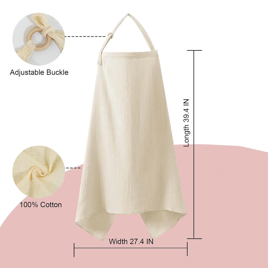 Muslin Nursing Cover for Baby Breastfeeding Breathable Breastfeeding Cover Up with Arch Neckline for Women Nursing Apron Multi-u