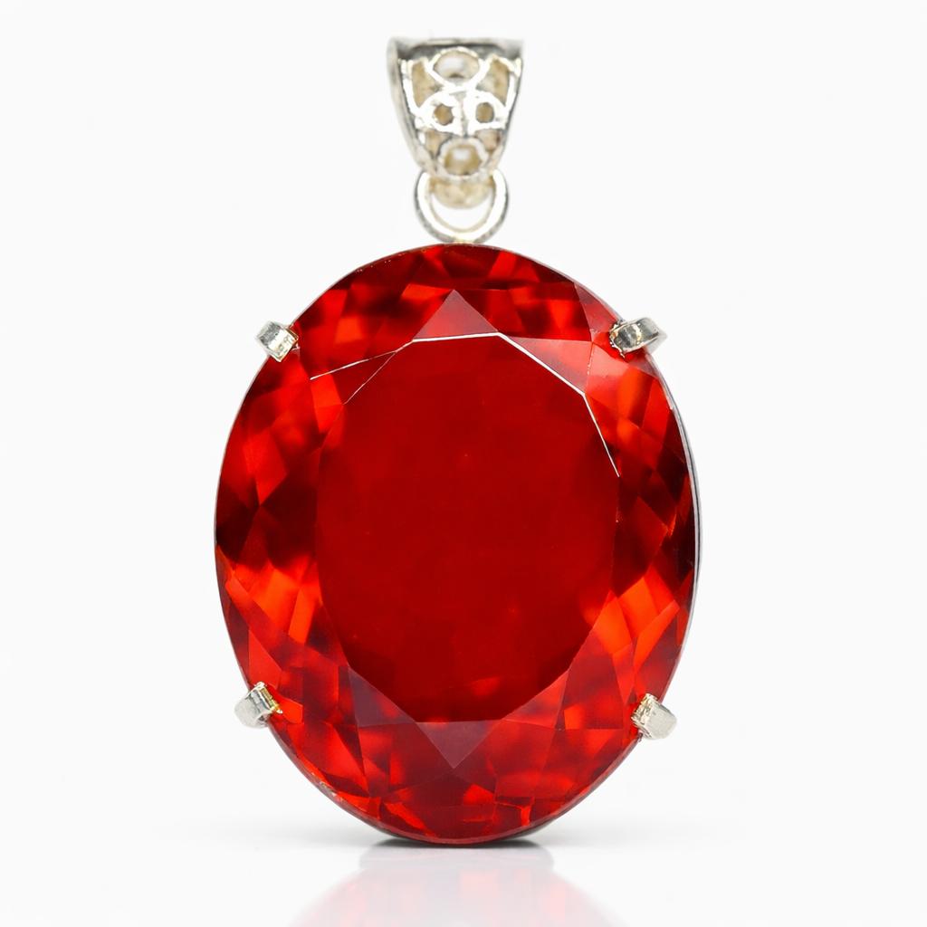 

98 Ct Natural Brazilian Red Topaz Pendant Oval Cut 925 Sterling Silver Jewelry AI-27-NS 28.2 mm approx червоний