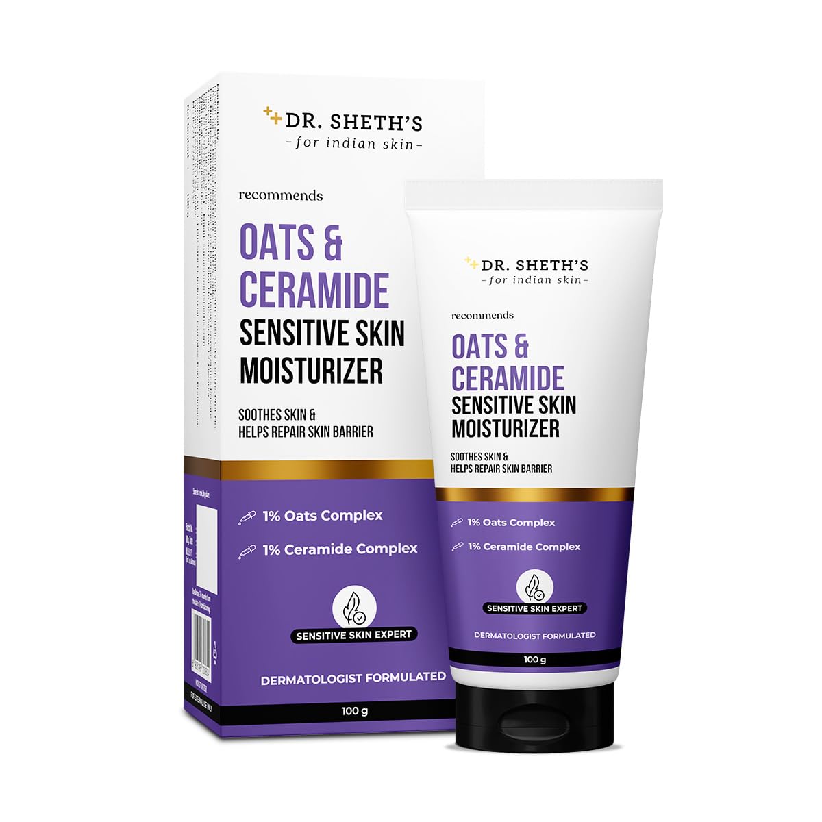 

Dr. Sheth s Oats & Ceramide Sensitive Skin Moisturizer 100 g | Oil-Free Lightweight Hydration for Men & Women
