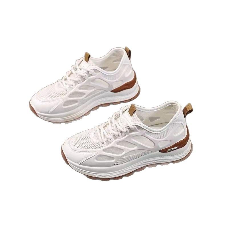 2025 Summer Popular Fashion Casual Versatile Soft Sole Non-slip Mesh Breathable White Shoes Women's Shock-absorbing Sports Shoes