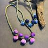Handcrafted Women's Blueberry Tie-Dye Fabric Necklace
