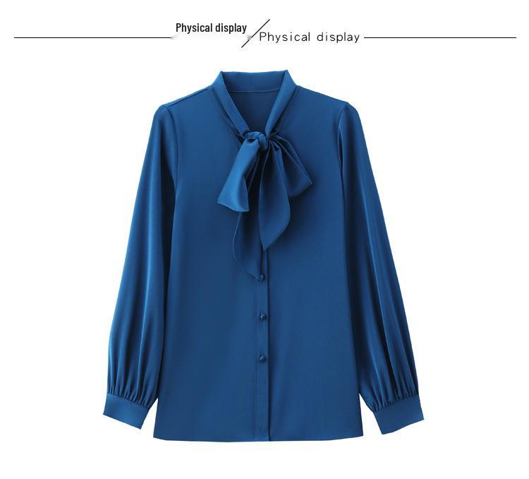 Women's Fashion Silk Long-Sleeve Bow Shirt, 2025 New Collection