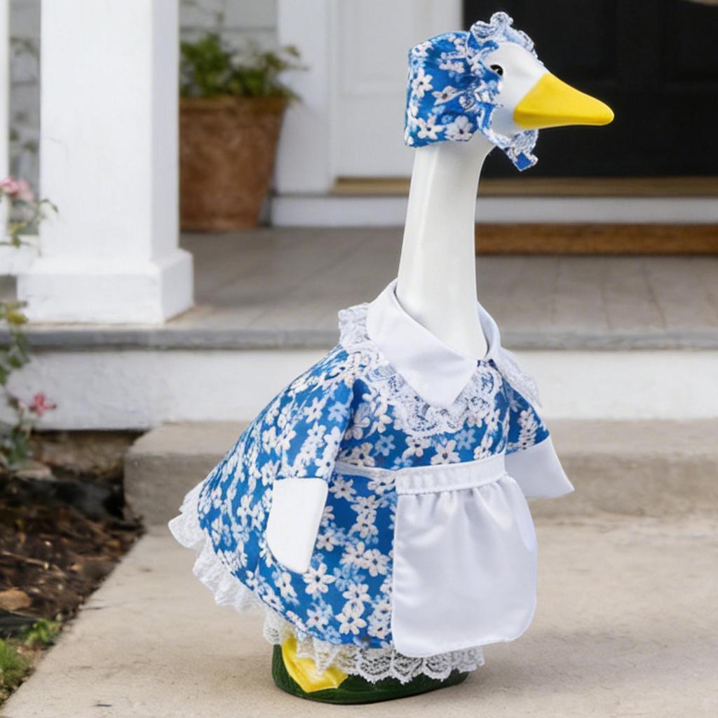 Spring Pastoral Dress & Hat for Porch Goose 58cm, Wedding Holiday Decoration, Yard Patio Lawn Outdoor Goose Costume Outfit