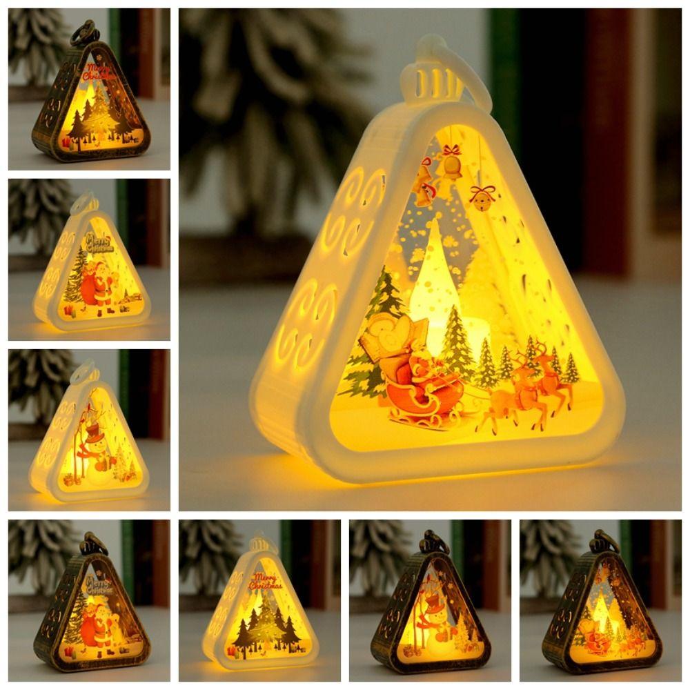 Button Battery Santa Claus Luminous Lamp Elk Deer Triangle Lantern Party