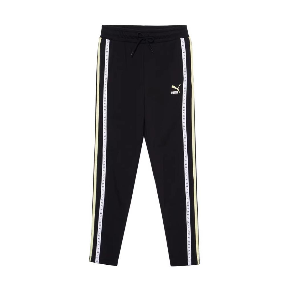 Puma Logo Pattern Side Stripe Elastic Waist Mid Rise Casual Pants Women bottoms Black 536653-01