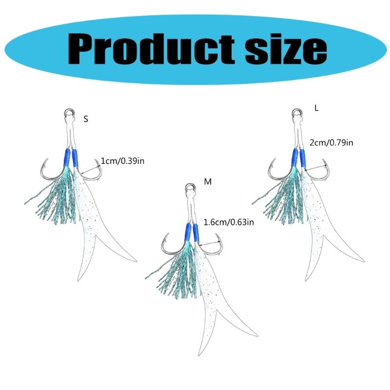 Double Fishing Assist Hook for Vertical Jigging Lures, 10Pcs Jigging Hook Slow Falling Jigs Fishing Hook Replacements