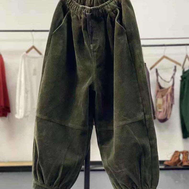 

Ladies Large Size 4XL Corduroy Pantalons Female High Waist Add Velvet Casual Trousers Winter Women Loose Fit Lantern Pants XS зелёный